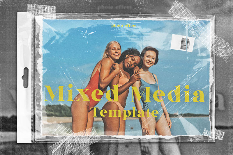 Mixed Media Torn Paper Template Plastic Cover Photo Effect